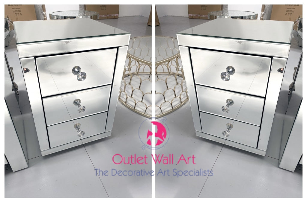 Classic Mirrored 3 Draw Bedside Chest X 2 Chest Of Drawers