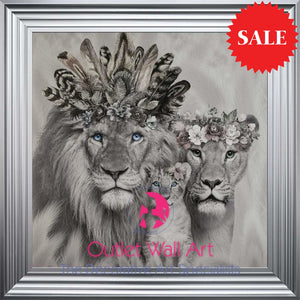 Lion King Queen & Cub Wall Art From £89 Steel Silver Stepped Frame / 55Cm X Art