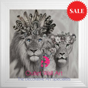 Lion King Queen & Cub Wall Art From £89 White Stepped Frame / 55Cm X Art