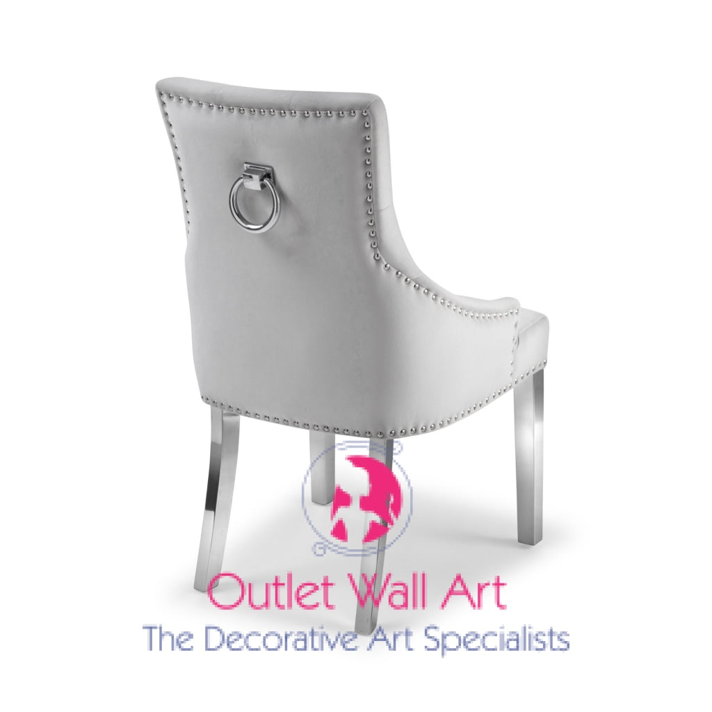 Ring Back Knocker dining Chair in Light Grey French Velvet - Outlet Wall Art