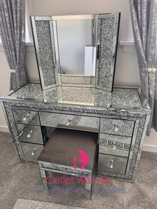 7 Draw diamond Crush Silver Top & Border Dressing Table furniture