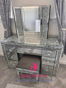 7 Draw diamond Crush Silver Top & Border Dressing Table furniture