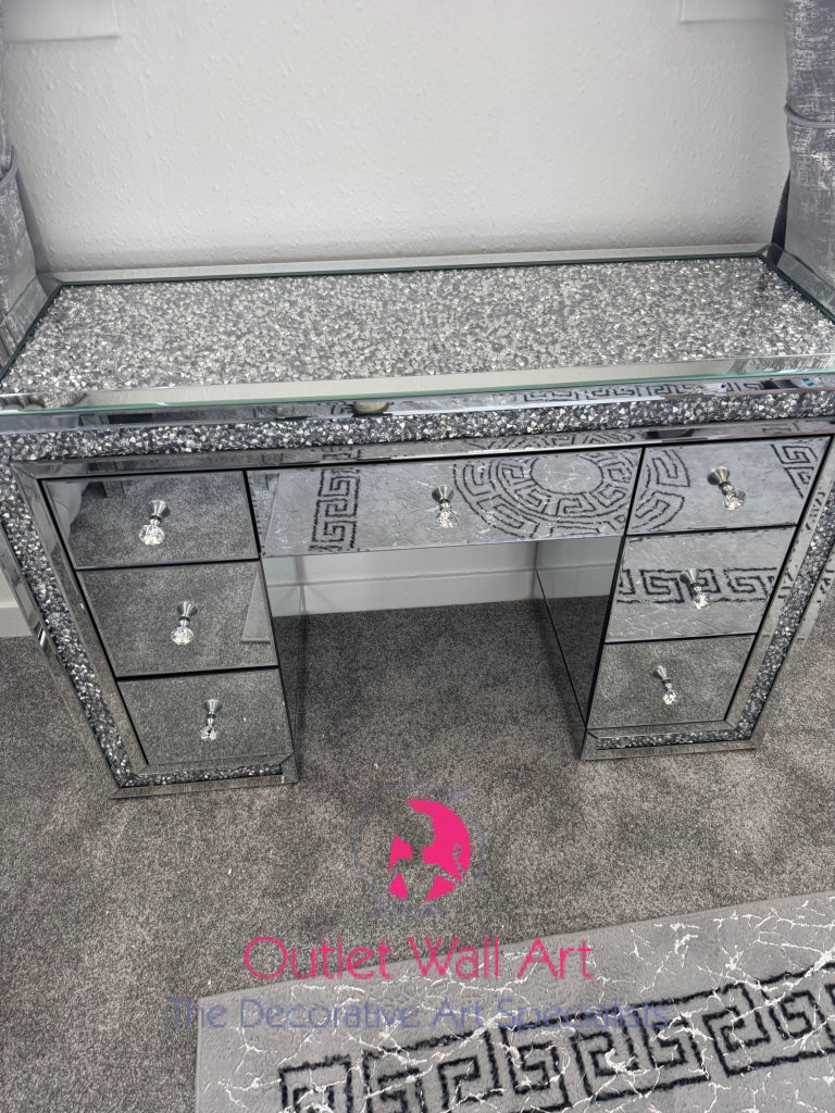 7 Draw diamond Crush Silver Top & Border Dressing Table furniture