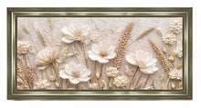 WHITE BLOOMS & WHEAT WALL ART 114cm x 64cm