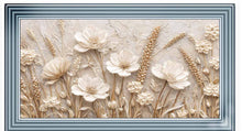 WHITE BLOOMS & WHEAT WALL ART 114cm x 64cm