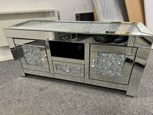 * Diamond Crush Sparkle Mirrored TV Entertainment Unit 120cm with crush top, Doors & Draw