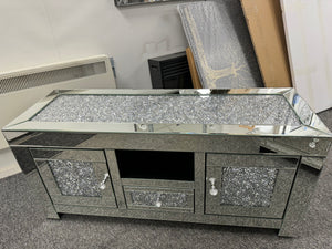 * Diamond Crush Sparkle Mirrored TV Entertainment Unit 120cm with crush top, Doors & Draw