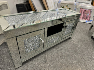 * Diamond Crush Sparkle Mirrored TV Entertainment Unit 120cm with crush top, Doors & Draw