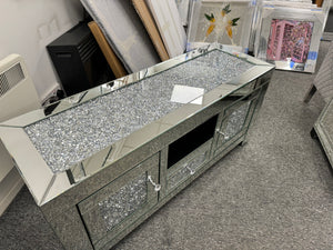 * Diamond Crush Sparkle Mirrored TV Entertainment Unit 120cm with crush top, Doors & Draw