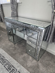 7 Draw diamond Crush Silver Top & Border Dressing Table out of stock until January 2025