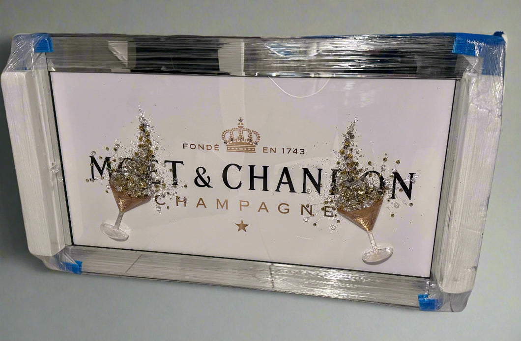 3D Moet Chandon Champagne Glasses Wall Art in a Mirror Frame