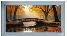 AUTUMN BRIDGE SCENE WALL ART 114cm x 64cm