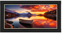 SUNSET LAKE & BOAT WALL ART 114cm x 64cm