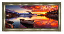 SUNSET LAKE & BOAT WALL ART 114cm x 64cm