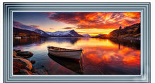 SUNSET LAKE & BOAT WALL ART 114cm x 64cm