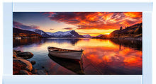 SUNSET LAKE & BOAT WALL ART 114cm x 64cm