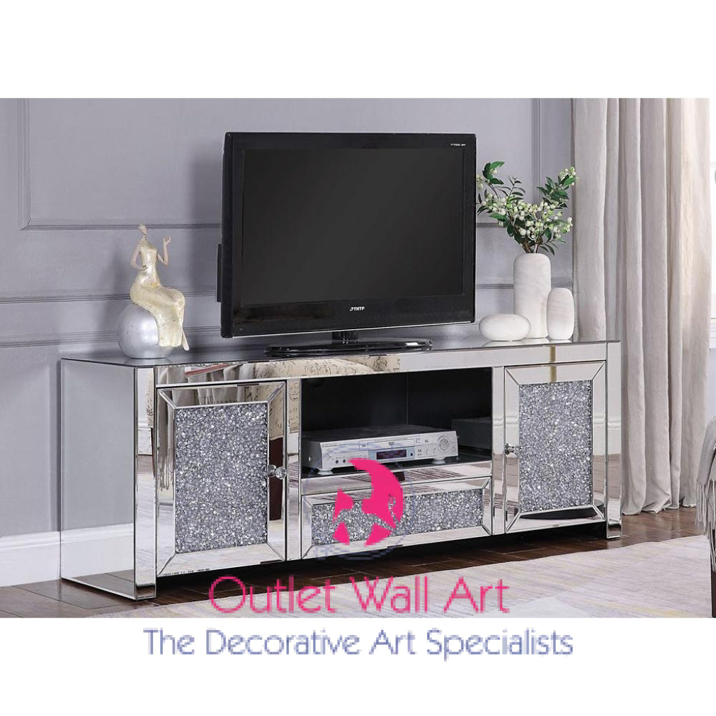 * Diamond Crush Sparkle Mirrored TV Entertainment Unit 120cm - Outlet Wall Art