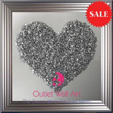 Heart Cluster Wall Art in Silver on a Silver Mirrored Background 75cm x 75cm - Outlet Wall Art