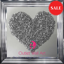 Heart Cluster Wall Art in Silver on a Silver Mirrored Background 75cm x 75cm - Outlet Wall Art