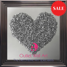 Heart Cluster Wall Art in Silver on a Silver Mirrored Background 75cm x 75cm - Outlet Wall Art