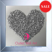Heart Cluster Wall Art in Silver on a Silver Mirrored Background 75cm x 75cm - Outlet Wall Art