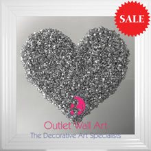 Heart Cluster Wall Art in Silver on a Silver Mirrored Background 75cm x 75cm - Outlet Wall Art