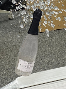 3d Champagne Moet Pink or Silver Bottle Wall Art in in a Silver Frame 75cm x 75cm