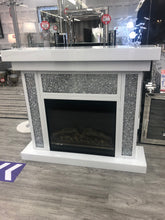 Diamond Crush Mirrored Fire surround in White with multi colour changing flame fire