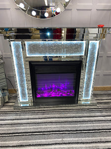 Diamond Crush led Mirrored Fire surround with fire