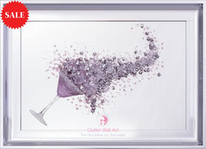 3d Cocktail Cup Wall Art in Pink in Chrome Silver Frame - Outlet Wall Art