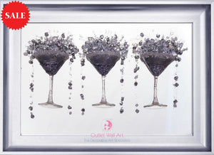 3d Cocktail Cups Wall Art x 3 in Pink in a Silver Chrome Frame - Outlet Wall Art