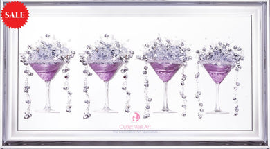 3d Cocktail Cups Wall Art x 4 in Pink in a Chrome Silver Frame - Outlet Wall Art