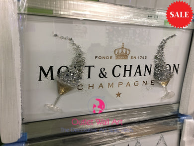 3D Moet Chandon Champagne Glasses Wall Art in a Mirror Frame - Outlet Wall Art