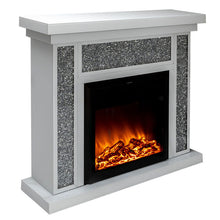 Diamond Crush Mirrored Fire surround in White with multi colour changing flame fire