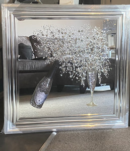 3d Champagne Dom Perignon Pink or Silver Bottle Wall Art in Silver Frame 75cm x 75cm