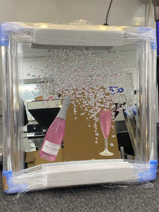 3d Champagne Moet Pink or Silver Bottle Wall Art in in a Silver Frame 75cm x 75cm