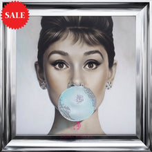 Audrey Hepburn Bubble Gum wall art size 75cm x 75cm - Outlet Wall Art