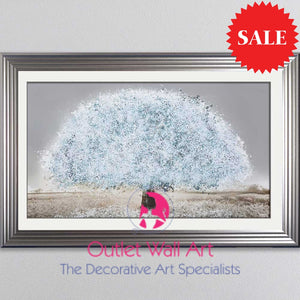 Blossom Tree Blue Wall Art 114Cm X 75Cm Brushed Champagne Silver