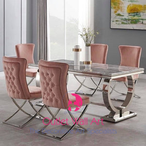 Button Back Cross Leg Dining Chair in Blush Pink, Royal Blue or Silver Grey - Outlet Wall Art
