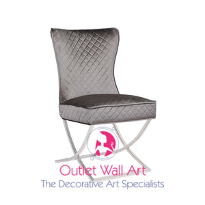 Button Back Cross Leg Dining Chair in Royal Blue, Silver Grey Or Blush Pink - Outlet Wall Art