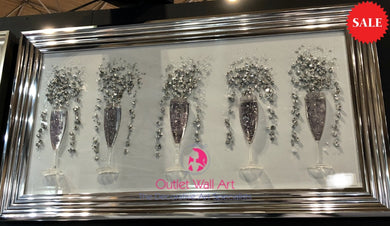 Champagne Flutes in Silver on a White Background in a Chrome stepped Frame - Outlet Wall Art