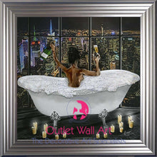 Chorme Stepped Framed Art Print City Girl Glamour Bath 2 Choice Of Frame Colours Brush Silver