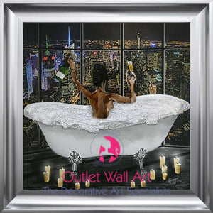 Chorme Stepped Framed Art Print City Girl Glamour Bath 2 Choice Of Frame Colours Silver Scoop