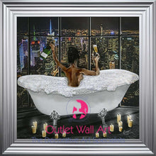 Chorme Stepped Framed Art Print City Girl Glamour Bath 2 Choice Of Frame Colours Steel Silver