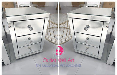 Classic Mirrored 3 Draw Bedside Chest X 2 Chest Of Drawers