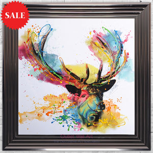 Colourful Stag Wall Art 75cm x 75cm - Outlet Wall Art