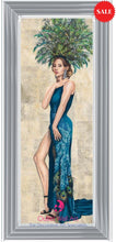 Crystal Peacock Dress in a Mirror Frame 95cm x 33cm - Outlet Wall Art
