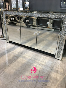 Diamond crush crystal 3 door 3 draw sideboard 144cm wide - Outlet Wall Art