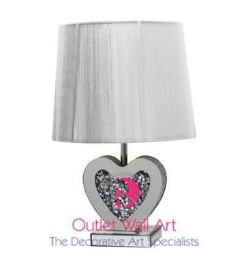 Diamond Crush Heart Table Lamp With Silver Cone Shade Table Lamp