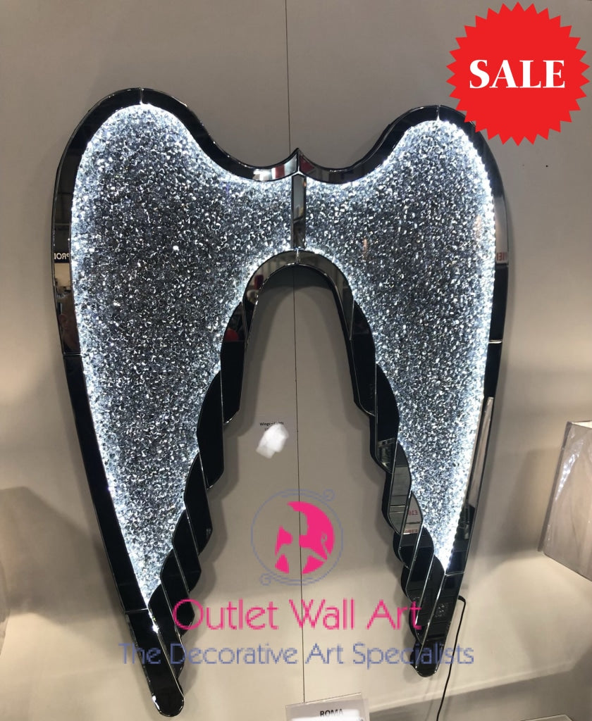 Diamond Crush Led Angel Wing with mirror frame 120cm x 90cm - Outlet Wall Art